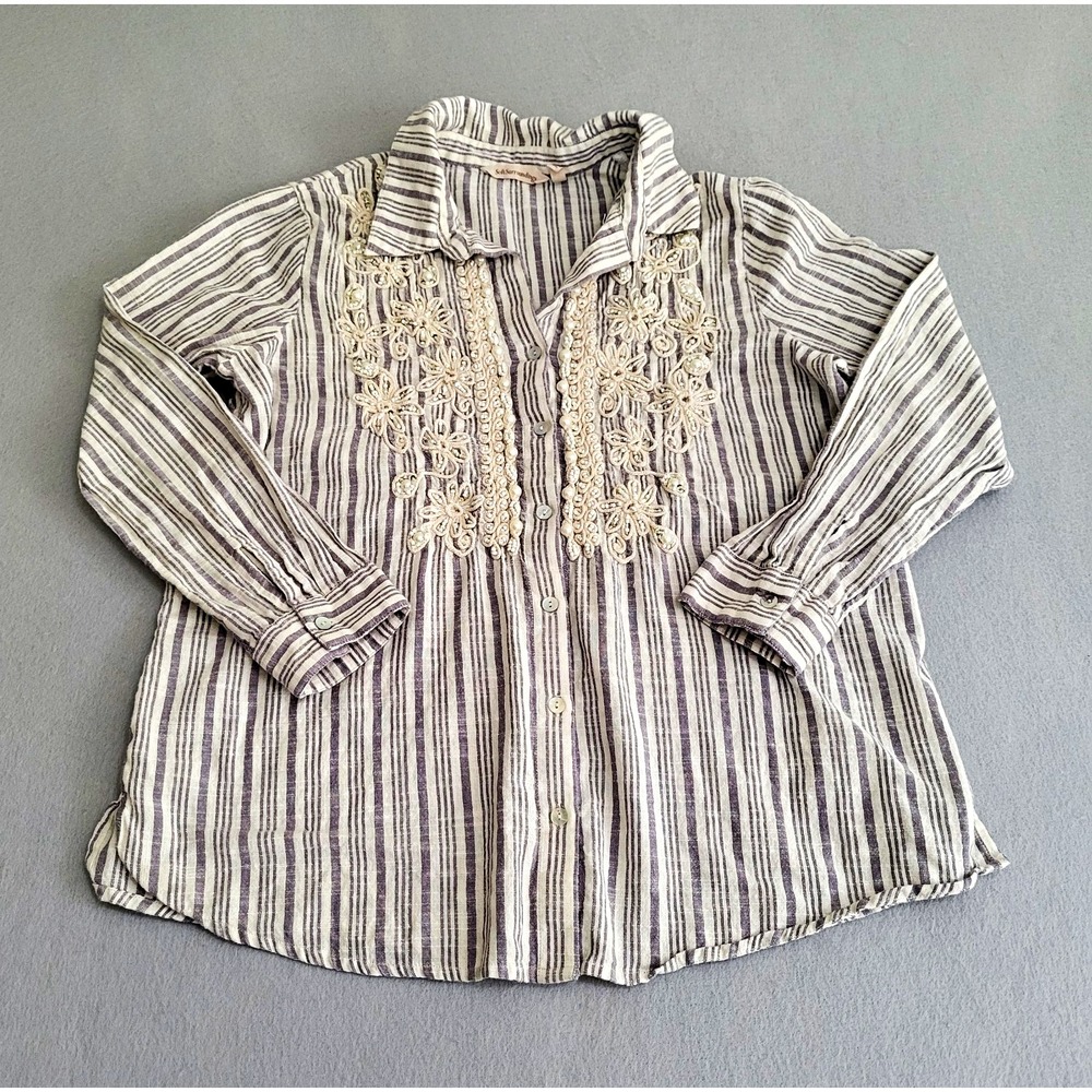 Soft Surroundings Embellished Beaded Embroidered Long Sleeve Blouse Women's PM
